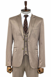 Plain Vested Light Brown Men Suit - Wessi