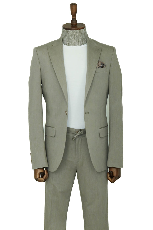 Single Buttons 2 Piece Beige Men Suit - Wessi