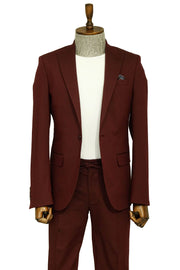 Single Buttons 2 Piece Burgundy Men Suit - Wessi