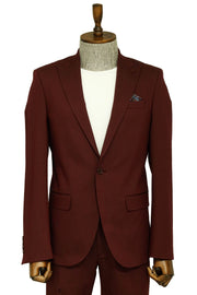 Single Buttons 2 Piece Burgundy Men Suit - Wessi