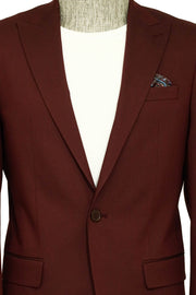 Single Buttons 2 Piece Burgundy Men Suit - Wessi