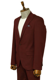 Single Buttons 2 Piece Burgundy Men Suit - Wessi