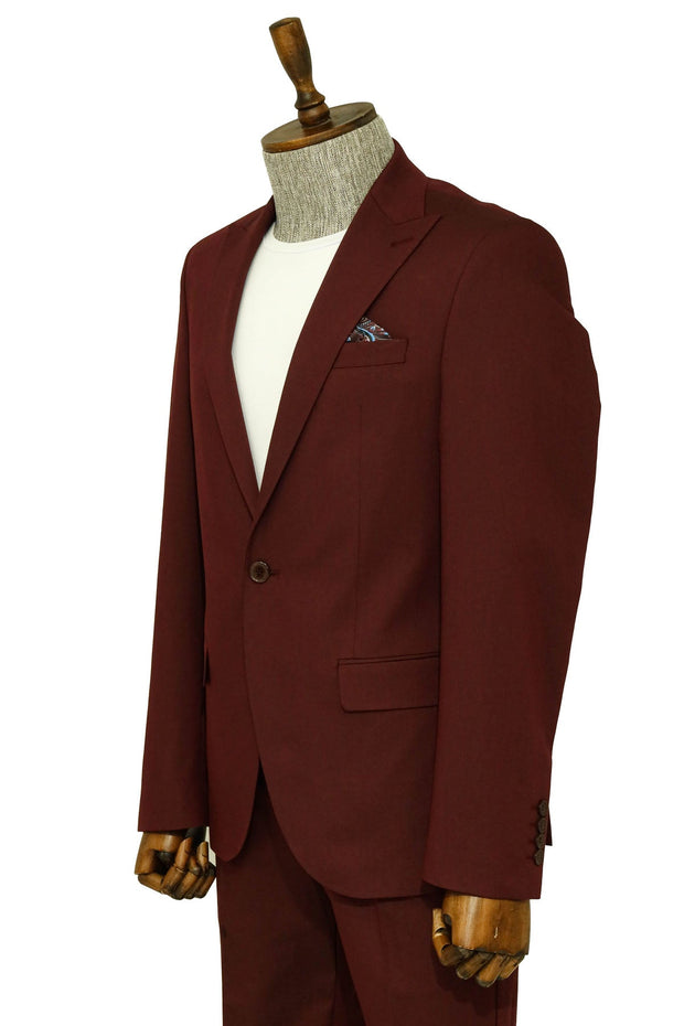 Single Buttons 2 Piece Burgundy Men Suit - Wessi