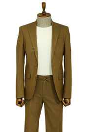 Single Buttons 2 Piece Tan Men Suit - Wessi