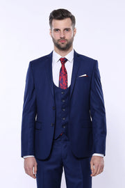 Plain Vested Navy Blue Men's Suit | Wessi