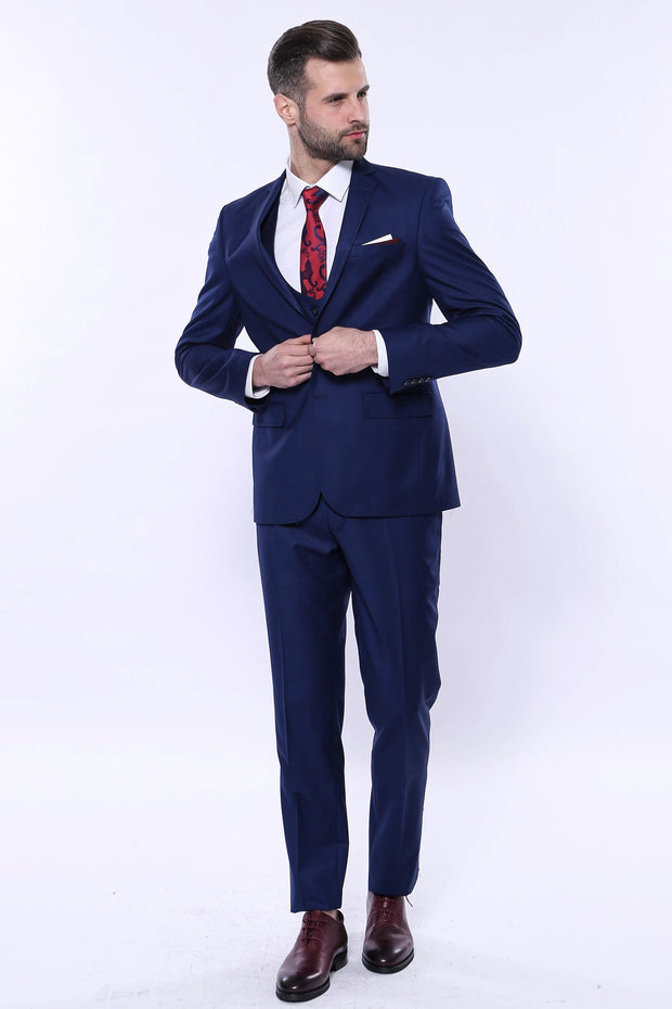 Plain Vested Navy Blue Men's Suit | Wessi