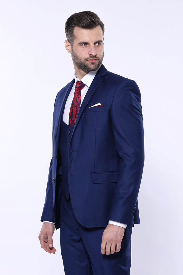 Plain Vested Navy Blue Men's Suit | Wessi