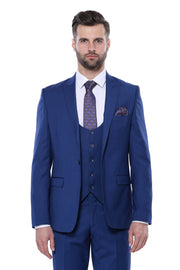 Plain Navy Vested Suit - Wessi