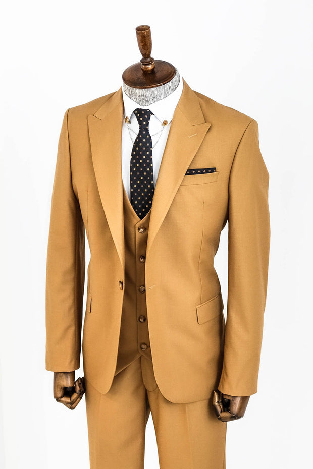 Plain Slim Fit Tan Men Suit - Wessi