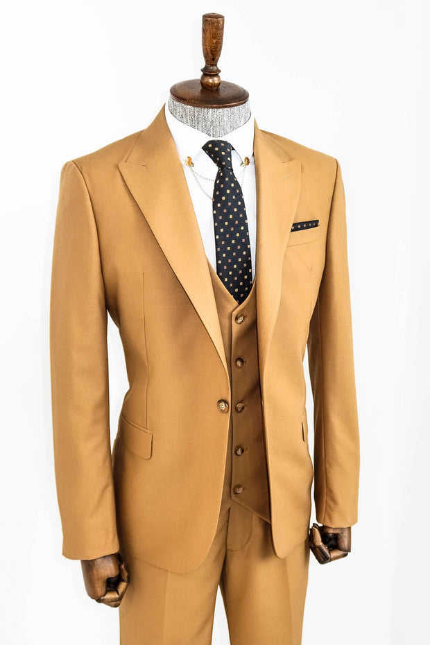 Plain Slim Fit Tan Men Suit - Wessi