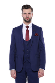 Patterned Blue Vested Suit | Wessi