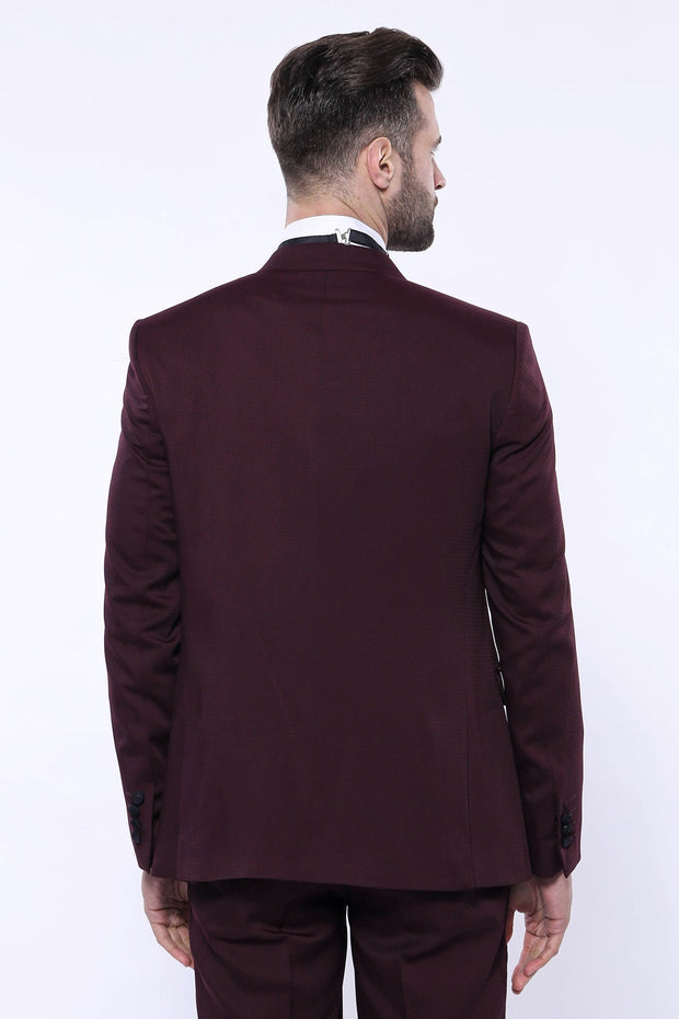 Detachable Lapel Burgundy Suit - Wessi