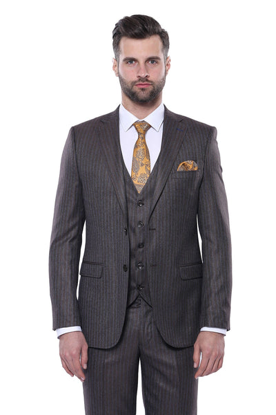 Striped Brown Vested Suit | Wessi