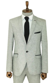 Cotton Slim Fit Textured Grey Men Suit - Wessi