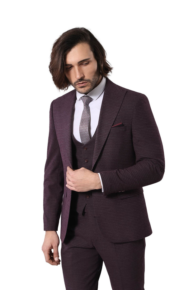 Patterned Burgundy Suit - Wessi