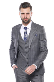 Grey Vested Checked Suit - Wessi