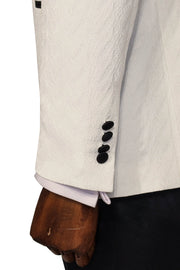 Satin Shawl Collar Patterned Double Breasted White Men Tuxedo Suit - Wessi