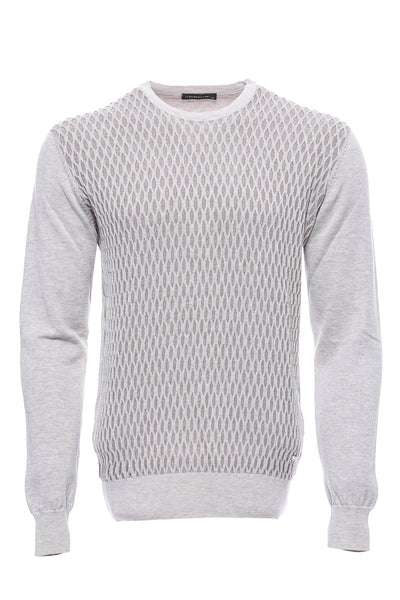 White Diamond Patterned Circle Neck Sweater - Wessi