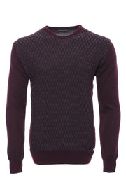 Burgundy Diamond Patterned Circle Neck Sweater - Wessi