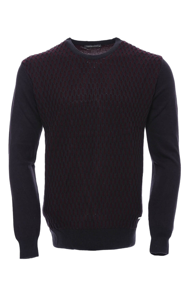 Black Diamond Patterned Circle Neck Sweater - Wessi