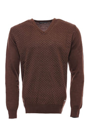 Light Brown Dot Patterned V Neck Sweater - Wessi