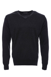 Dot Patterned V Neck Black Sweater - Wessi