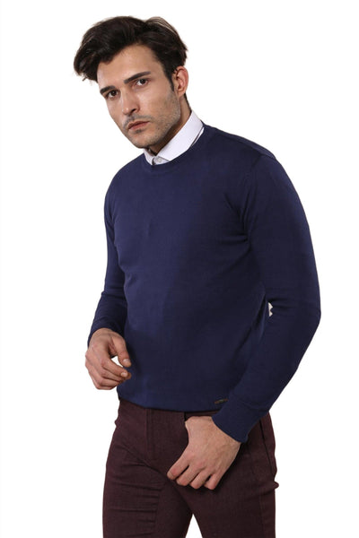 Circle Collar Navy Blue Sweater - Wessi