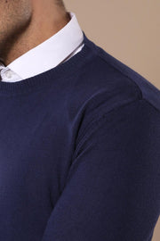 Circle Collar Navy Blue Sweater - Wessi