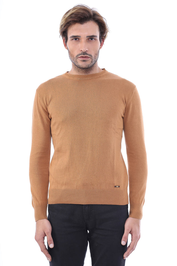 Circle Collar Camel Color Sweater - Wessi