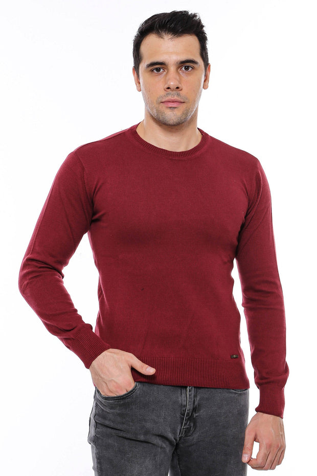 Crew Neck Men's Burgundy Sweater - Wessi