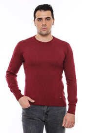 Crew Neck Men's Burgundy Sweater - Wessi