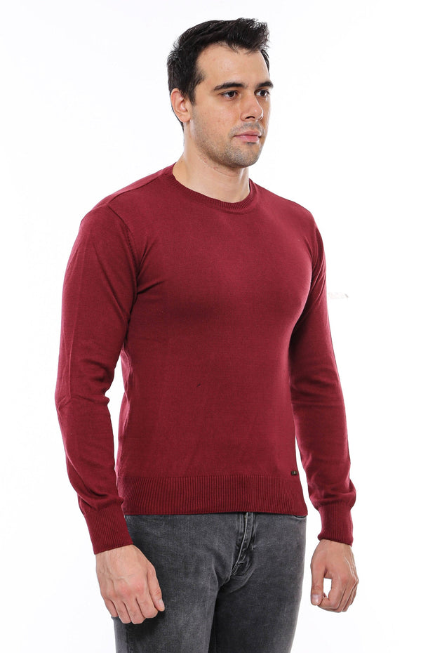 Crew Neck Men's Burgundy Sweater - Wessi