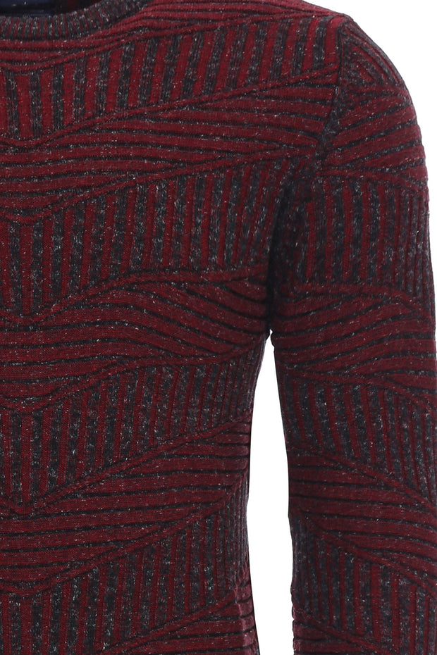 Burgundy Circle Neck Patterned Knitwear - Wessi