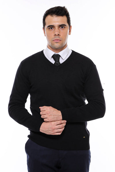 V Neck Black Men's Sweater- Wessi