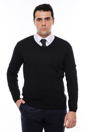 V Neck Black Men's Sweater- Wessi