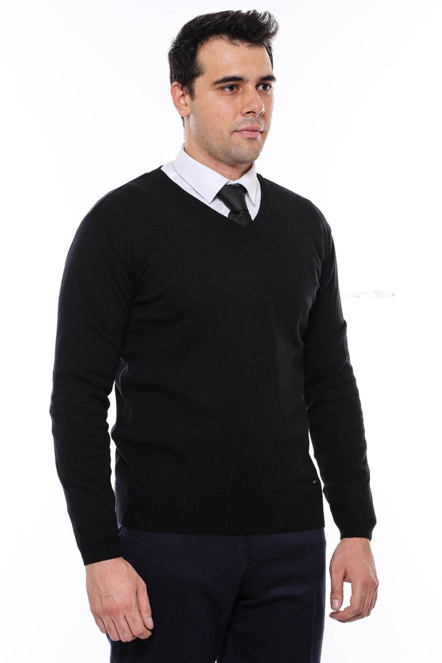 V Neck Black Men's Sweater- Wessi