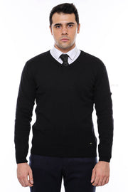 V Neck Black Men's Sweater- Wessi