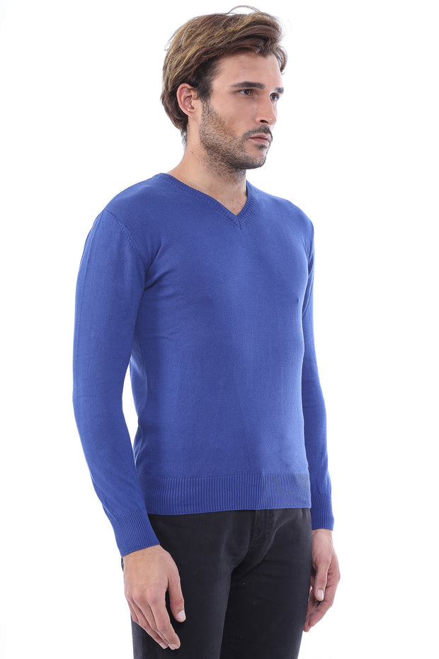 V Neck Indigo Men Sweater | Wessi