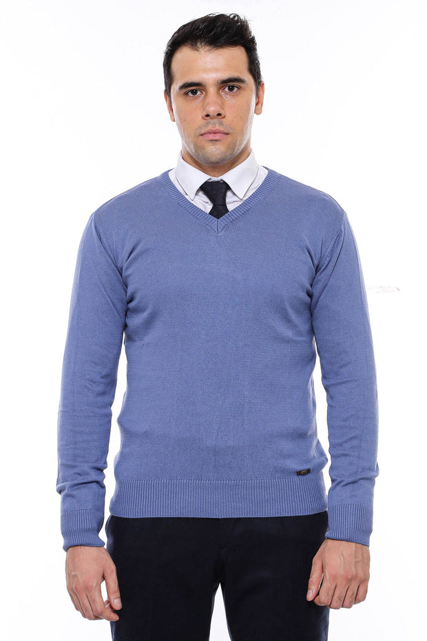 V Neck Blue Men's Knitwear - Wessi