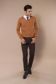 V Neck Brown Sweater - Wessi