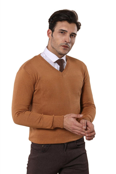 V Neck Brown Sweater - Wessi