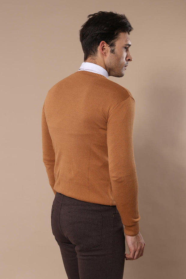 V Neck Brown Sweater - Wessi