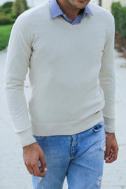 V Neck Cream Sweater - Wessi