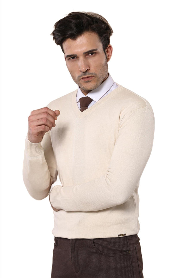 V Neck Cream Sweater - Wessi