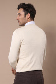 V Neck Cream Sweater - Wessi