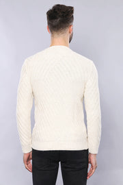 Patterned Circle Neck Cream Sweater | Wessi