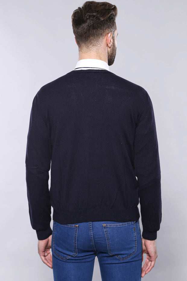 V Neck Navy Blue Sweater | Wessi