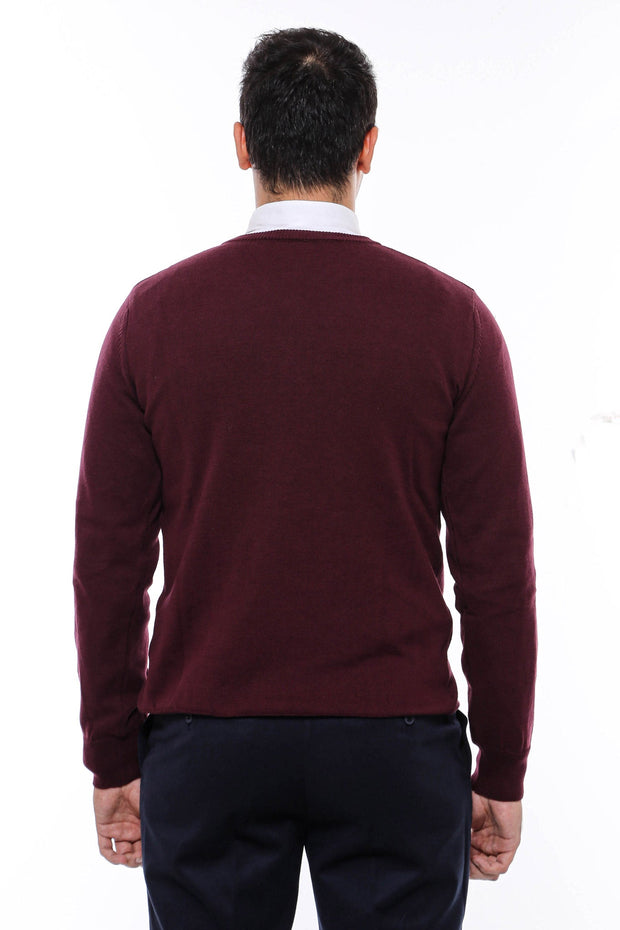 V Neck Burgundy Men's Knitwear - Wessi