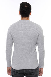 Circle Neck Patterned Light Grey Men Knitwear - Wessi