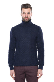 Patterned Turtleneck Navy Knitwear - Wessi